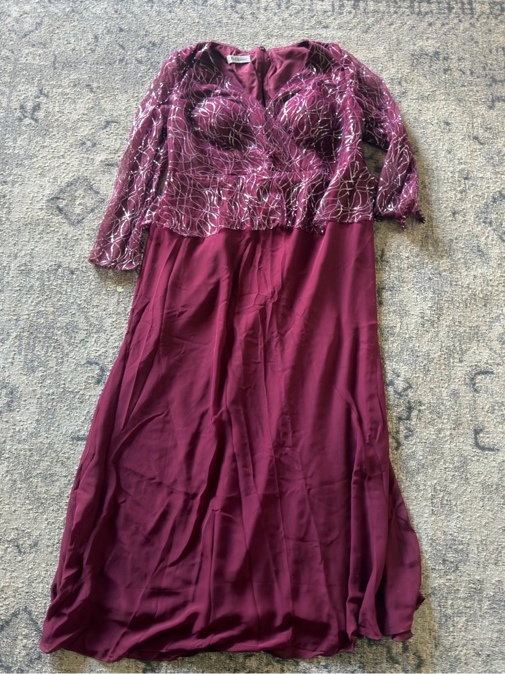 JJs Elegant Burgundy Long Sleeve Evening Dress